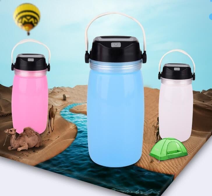 image-Tanbaby Portable Solar Silicone Lantern Bottle Light USB Rechargeable LED Night Light Outdoor Waterproof Camping Hiking Lamp