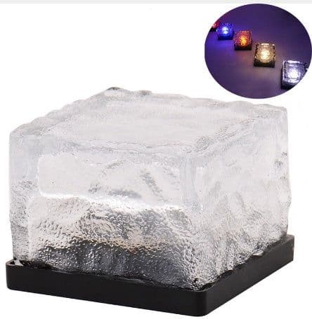 image-Waterproof Solar Power LED Ground Crystal Glass Ice Brick Shape Outdoor Yard Garden Deck Road Lamp Light