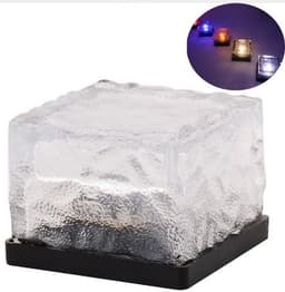 image-Waterproof Solar Power LED Ground Crystal Glass Ice Brick Shape Outdoor Yard Garden Deck Road Lamp Light