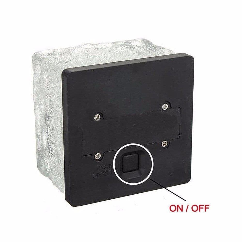 image-Waterproof Solar Power LED Ground Crystal Glass Ice Brick Shape Outdoor Yard Garden Deck Road Lamp Light