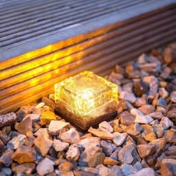 image-Waterproof Solar Power LED Ground Crystal Glass Ice Brick Shape Outdoor Yard Garden Deck Road Lamp Light
