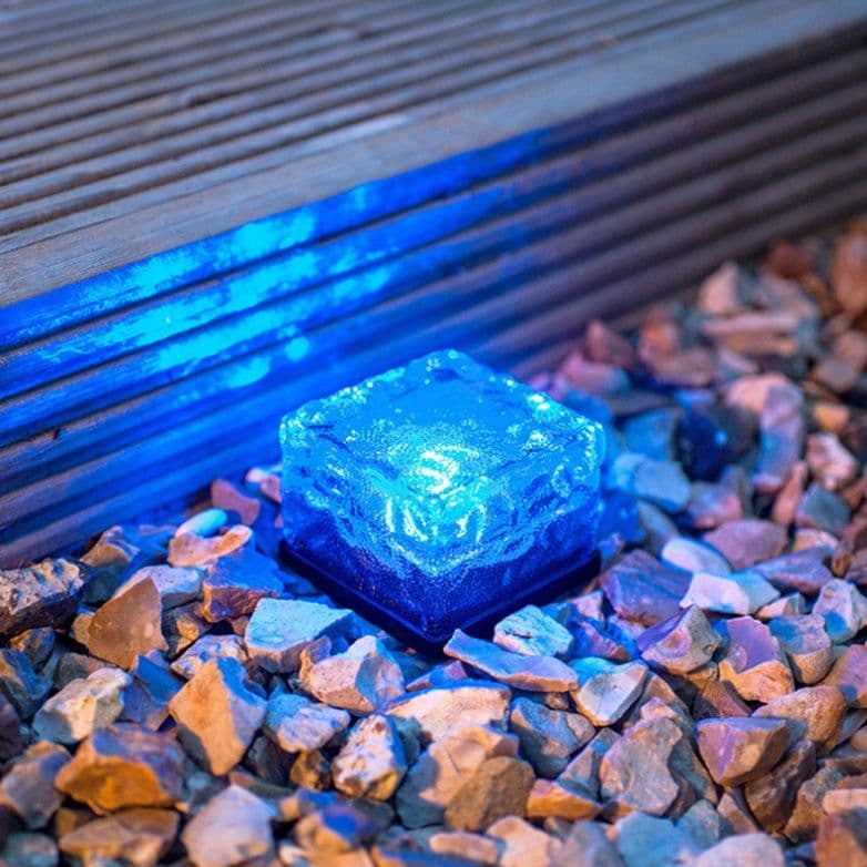 image-Waterproof Solar Power LED Ground Crystal Glass Ice Brick Shape Outdoor Yard Garden Deck Road Lamp Light
