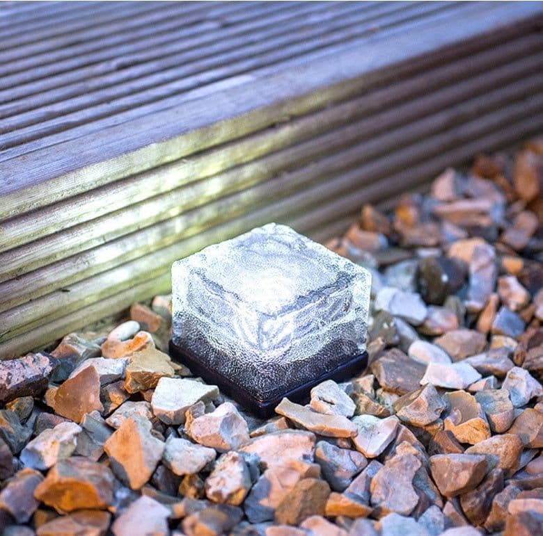 image-Waterproof Solar Power LED Ground Crystal Glass Ice Brick Shape Outdoor Yard Garden Deck Road Lamp Light
