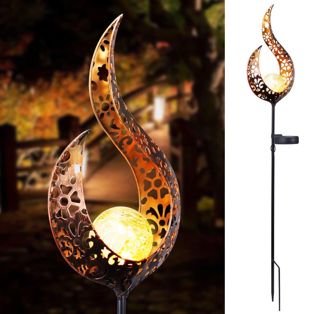 image-LED Solar Flame Light Metal LED Garden Light Flame Effect Lamp Waterproof Outdoor Lights Landscape Lights Solar Decorative Light