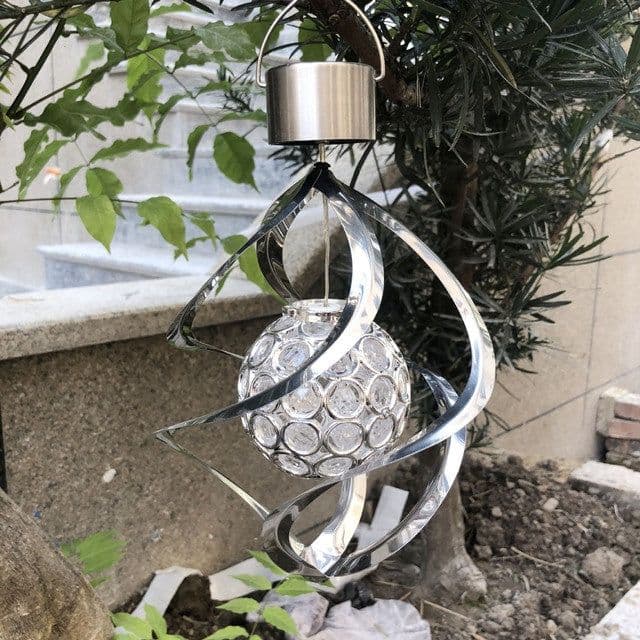 image-Outdoor Stainless Steel LED Solar Wind Bell Lamp acrylic ball building controlled wind bell rotating wind bell lamp landscape lamp