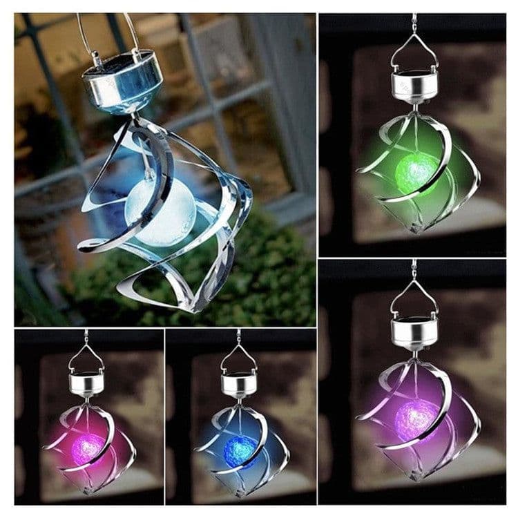 image-Outdoor Stainless Steel LED Solar Wind Bell Lamp acrylic ball building controlled wind bell rotating wind bell lamp landscape lamp
