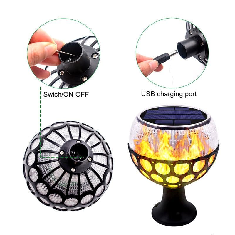 image-Spherical flame column solar lamp