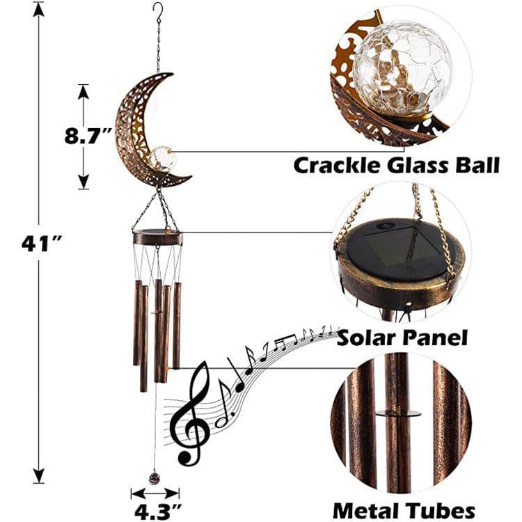 image-Wrought iron hollow sun moon wind chime pendant LED outdoor garden landscape decoration