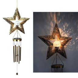 image-Wrought iron hollow sun moon wind chime pendant LED outdoor garden landscape decoration