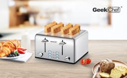 image-Prohibit Shelves In The Amazon. Toaster 4 Slice, Geek Chef Stainless Steel Extra-Wide Slot Toaster With Dual Control Panels Of Bagel,Defrost,Cancel Function,Ban Amazon