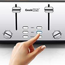 image-Prohibit Shelves In The Amazon. Toaster 4 Slice, Geek Chef Stainless Steel Extra-Wide Slot Toaster With Dual Control Panels Of Bagel,Defrost,Cancel Function,Ban Amazon