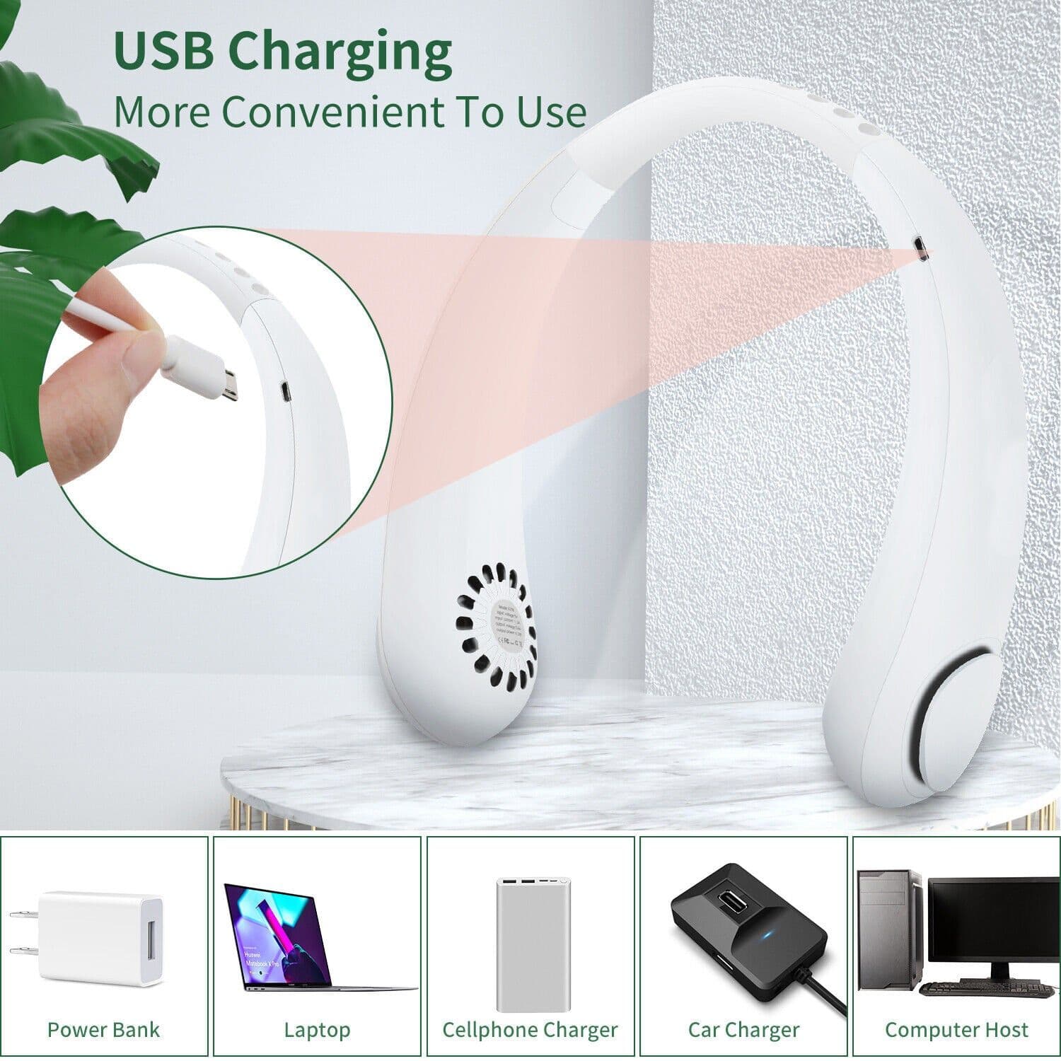 image-Hanging Neck Fan Portable Cooling Fan USB Leafless 360 Degree Neckband Fan 78 Surround Air Outlets 4000Mah Rechargeable