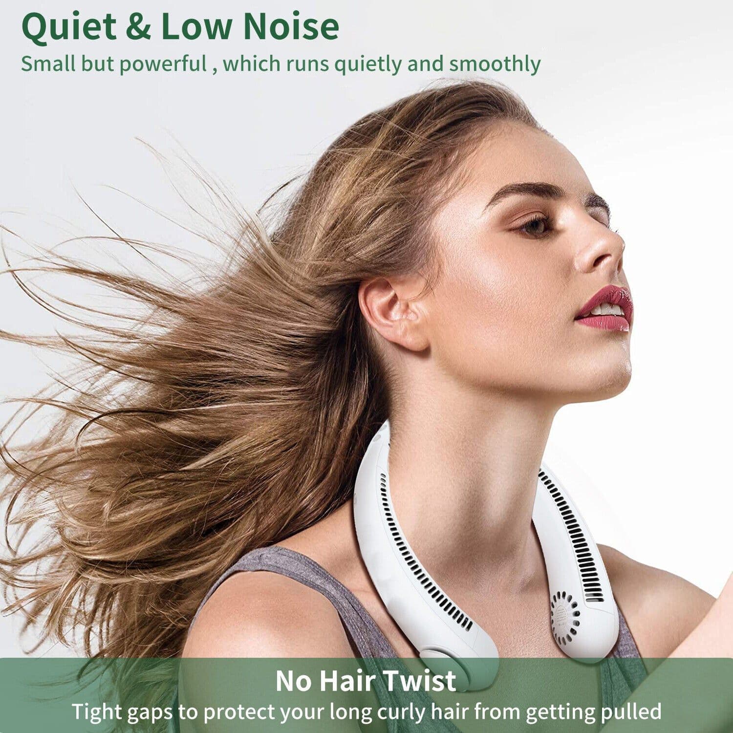 image-Hanging Neck Fan Portable Cooling Fan USB Leafless 360 Degree Neckband Fan 78 Surround Air Outlets 4000Mah Rechargeable