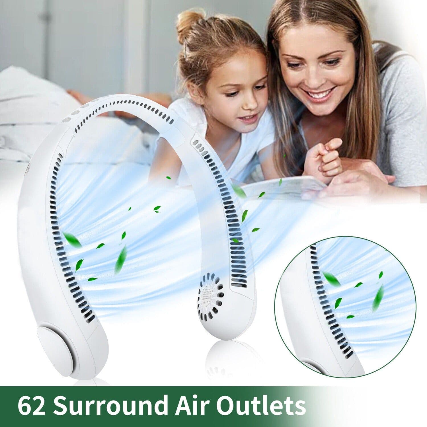 image-Hanging Neck Fan Portable Cooling Fan USB Leafless 360 Degree Neckband Fan 78 Surround Air Outlets 4000Mah Rechargeable