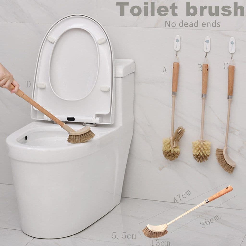 image-Wooden Household Handle Toilet Brush Cleaning Tools Bathroom Cleaning Brush Kitchen Floor Cleaner Brushes