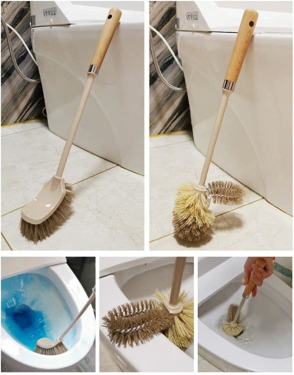 image-Wooden Household Handle Toilet Brush Cleaning Tools Bathroom Cleaning Brush Kitchen Floor Cleaner Brushes