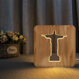 image-Solid wood hollow night lamp