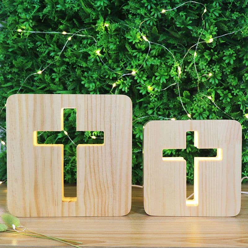 image-Solid wood hollow night lamp