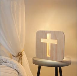 image-Solid wood hollow night lamp