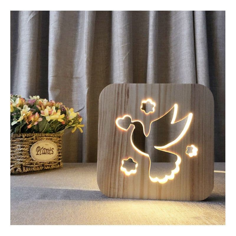 image-Solid wood hollow night lamp