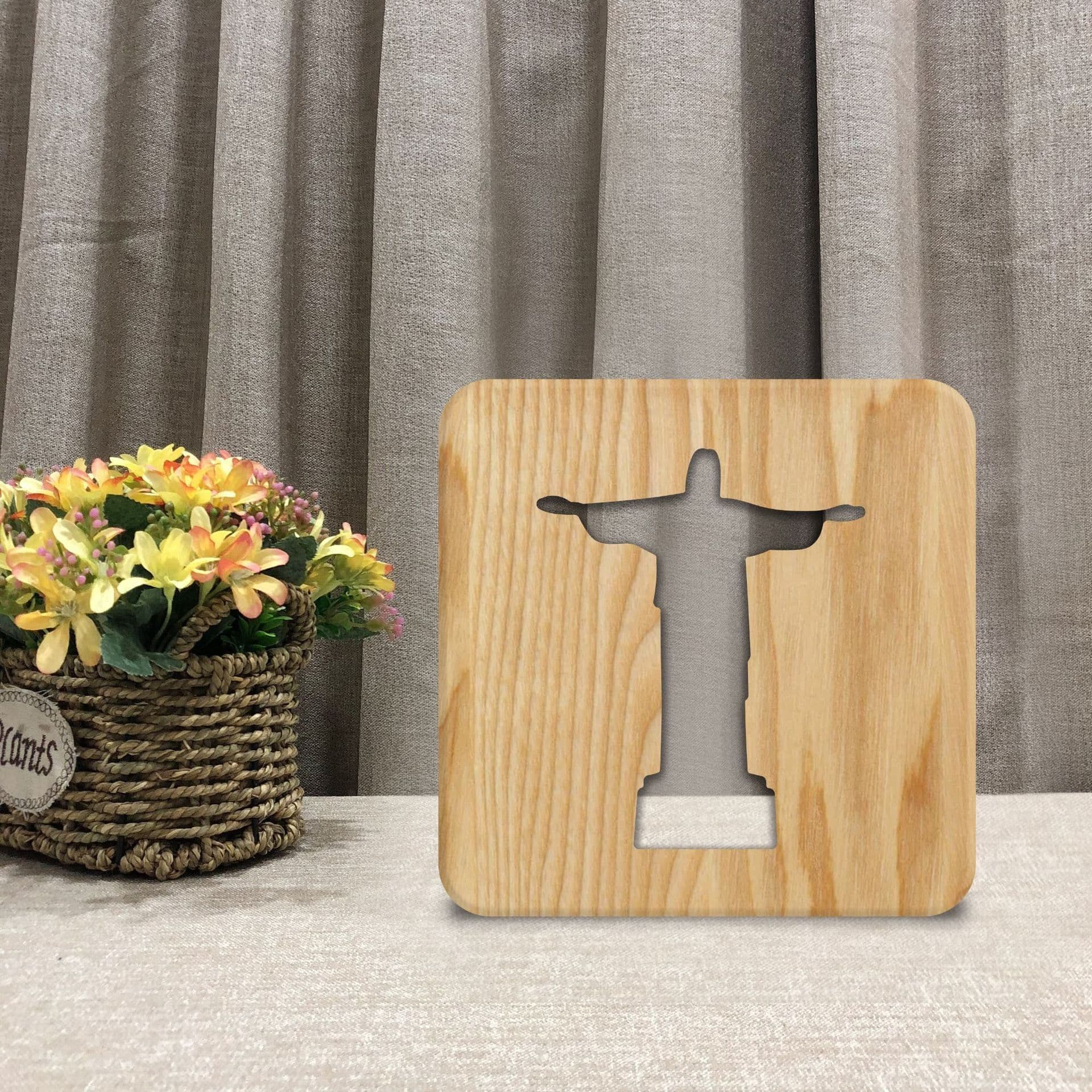 image-Solid wood hollow night lamp