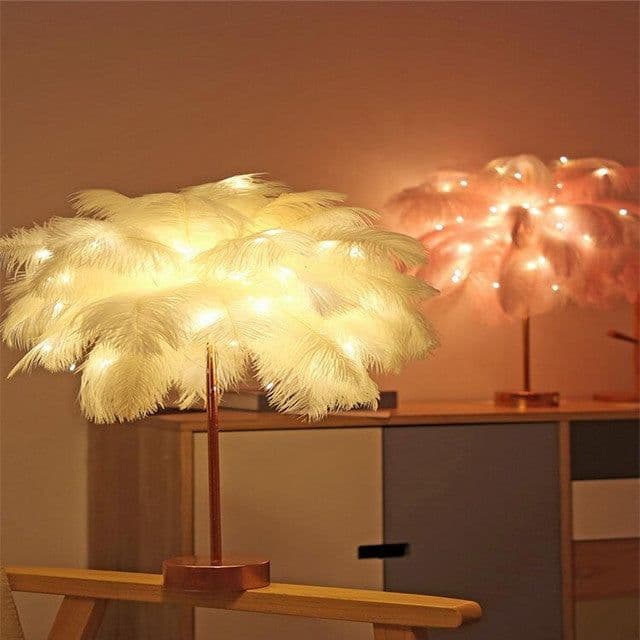 image-Feather Lamp Nordic Desk Lamp European-Style Bedroom Bedside Feather Table Lamp Night Light Table Lamp Decoration Modern