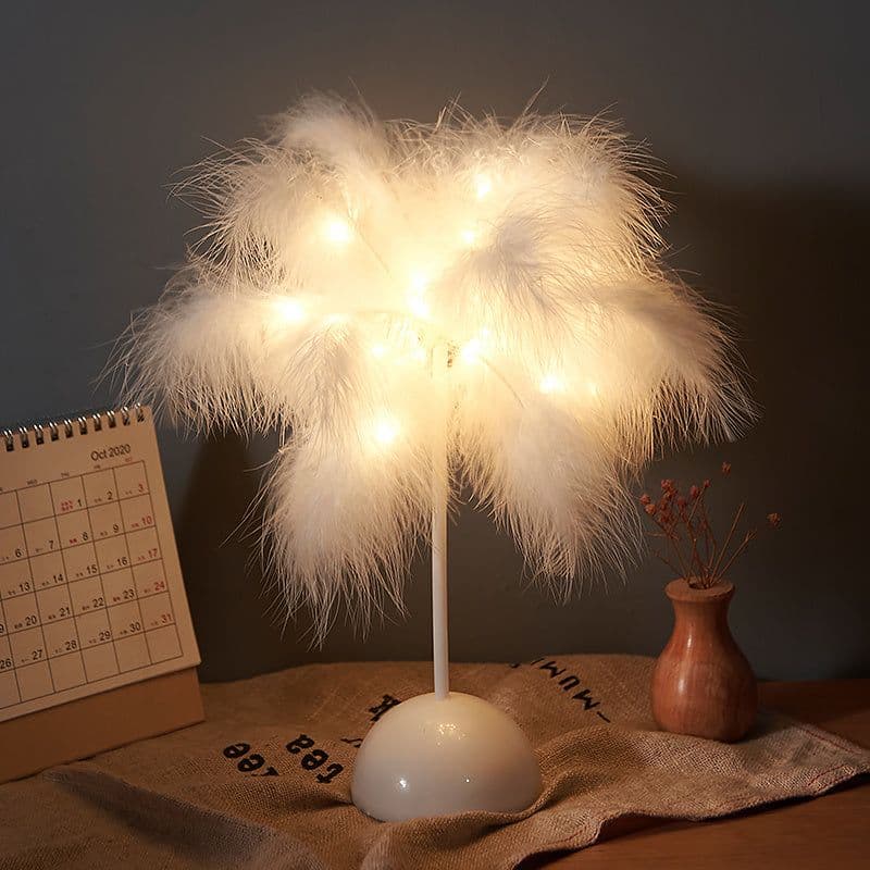 image-Feather Lamp Nordic Desk Lamp European-Style Bedroom Bedside Feather Table Lamp Night Light Table Lamp Decoration Modern