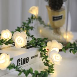 image-Rose Flower Vine String LED Lights Decoration Green Leaf Garland Battery USB Solar Powered Warm White Fairy Lights