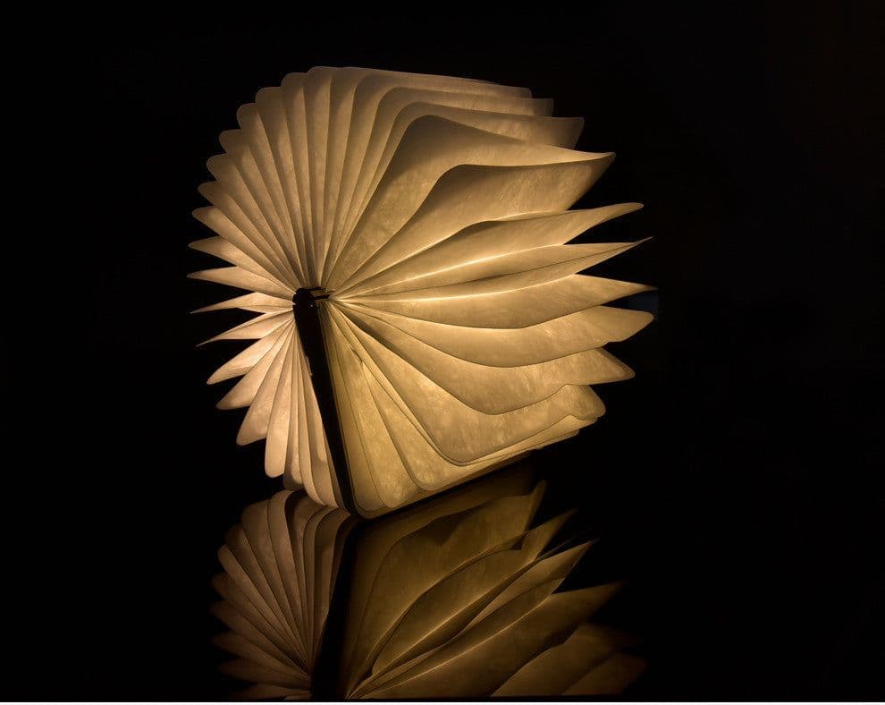 image-LED Night Light Folding Book Light USB Port Rechargeable Wooden Magnet Lamp