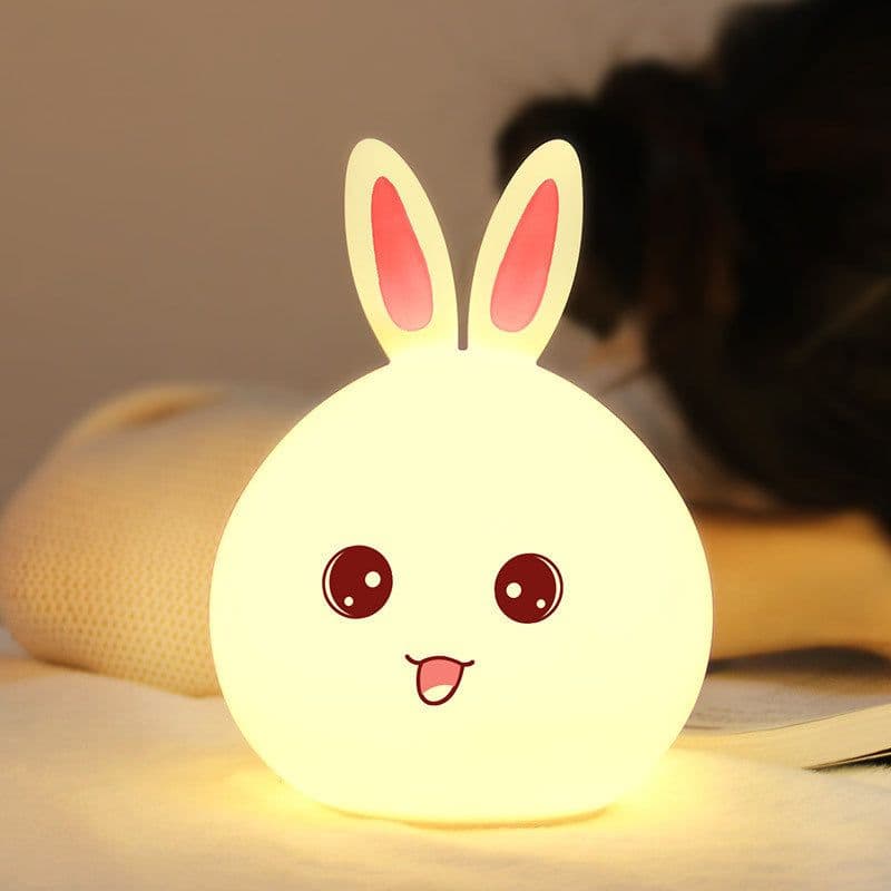 image-Cute Night Light Animal Rabbit Night lamps Touch Sensor Silicone LED Colorful Lights