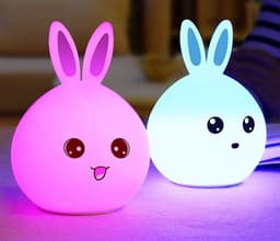 image-Cute Night Light Animal Rabbit Night lamps Touch Sensor Silicone LED Colorful Lights
