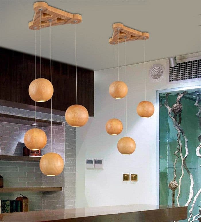 image-Nordic wood solid wood ball chandelier creative personality living room dining room hanging lamps