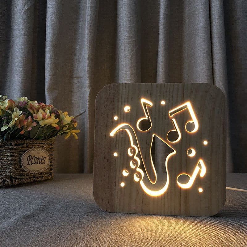 image-LED Night Lights Guitar Saxophone Violin Music Note 3D Lamp USB Power Wood Carving Table Lamp Decorative Lamps For Living Room Room