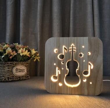 image-LED Night Lights Guitar Saxophone Violin Music Note 3D Lamp USB Power Wood Carving Table Lamp Decorative Lamps For Living Room Room