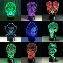 image-3D LED Color Night Light Changing Lamp Halloween Skull Light Acrylic 3D Hologram Illusion Desk Lamp For Kids Gift Dropship