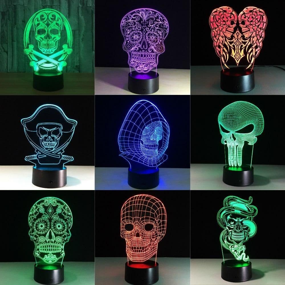 image-3D LED Color Night Light Changing Lamp Halloween Skull Light Acrylic 3D Hologram Illusion Desk Lamp For Kids Gift Dropship