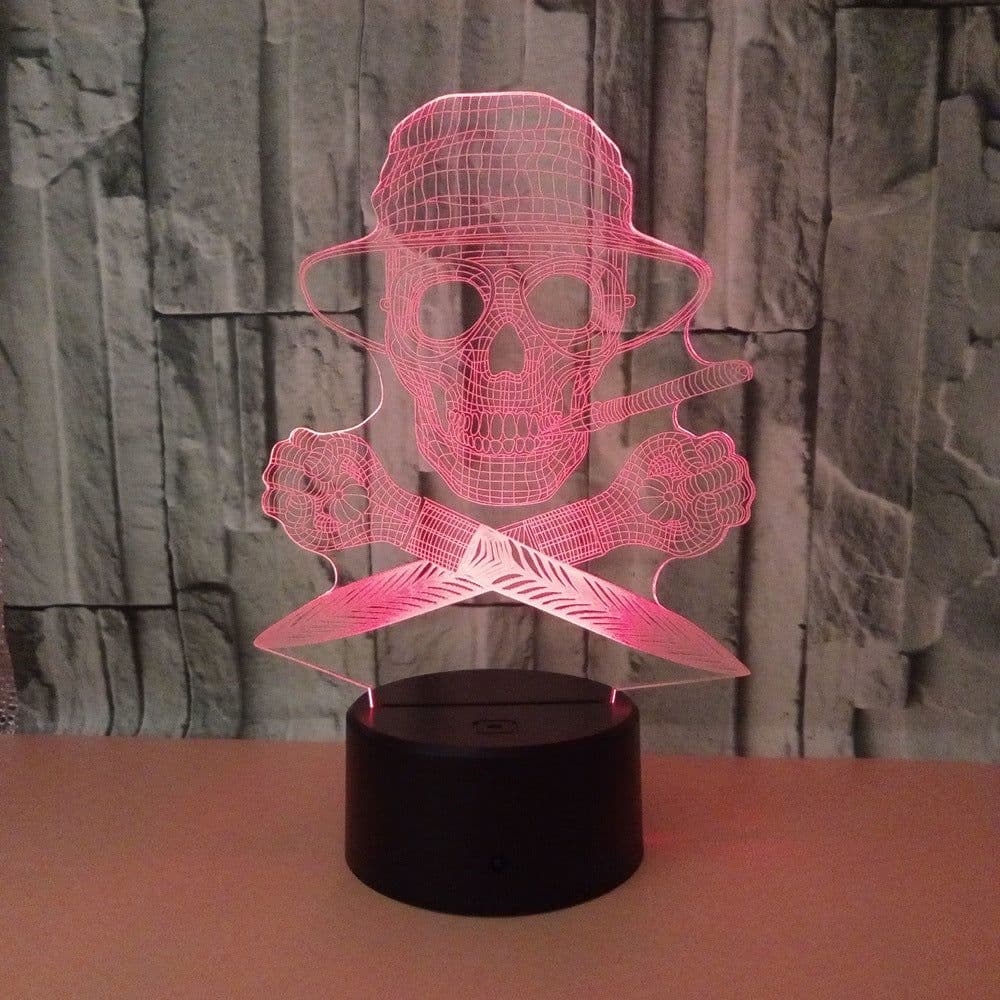 image-3D LED Color Night Light Changing Lamp Halloween Skull Light Acrylic 3D Hologram Illusion Desk Lamp For Kids Gift Dropship