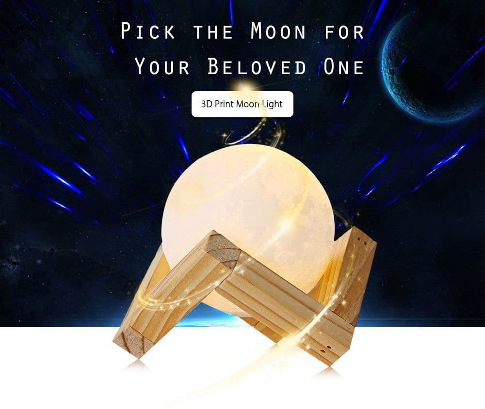 image-Rechargeable 3D Print Moon Lamp 2 Color Change Touch Switch