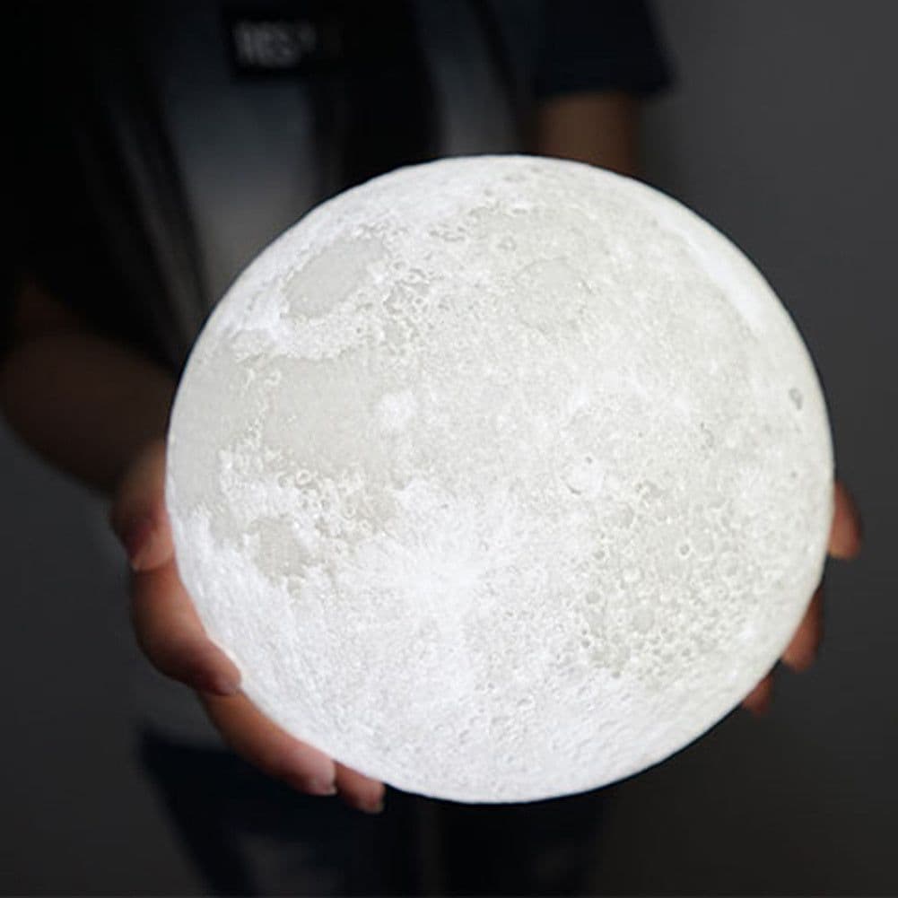 image-Rechargeable 3D Print Moon Lamp 2 Color Change Touch Switch