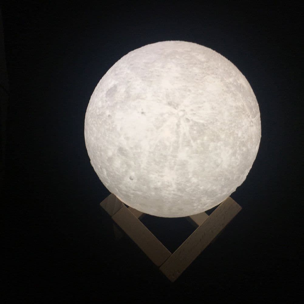 image-Rechargeable 3D Print Moon Lamp 2 Color Change Touch Switch