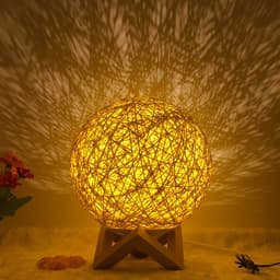 image-Amazon Hot Selling Creative Linen Table Lamp Novel and Unique LED Intelligent USB7 Color RGB16 Color Remote Control Rattan Ball Lamp
