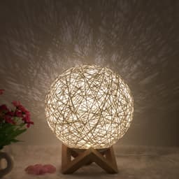 image-Amazon Hot Selling Creative Linen Table Lamp Novel and Unique LED Intelligent USB7 Color RGB16 Color Remote Control Rattan Ball Lamp