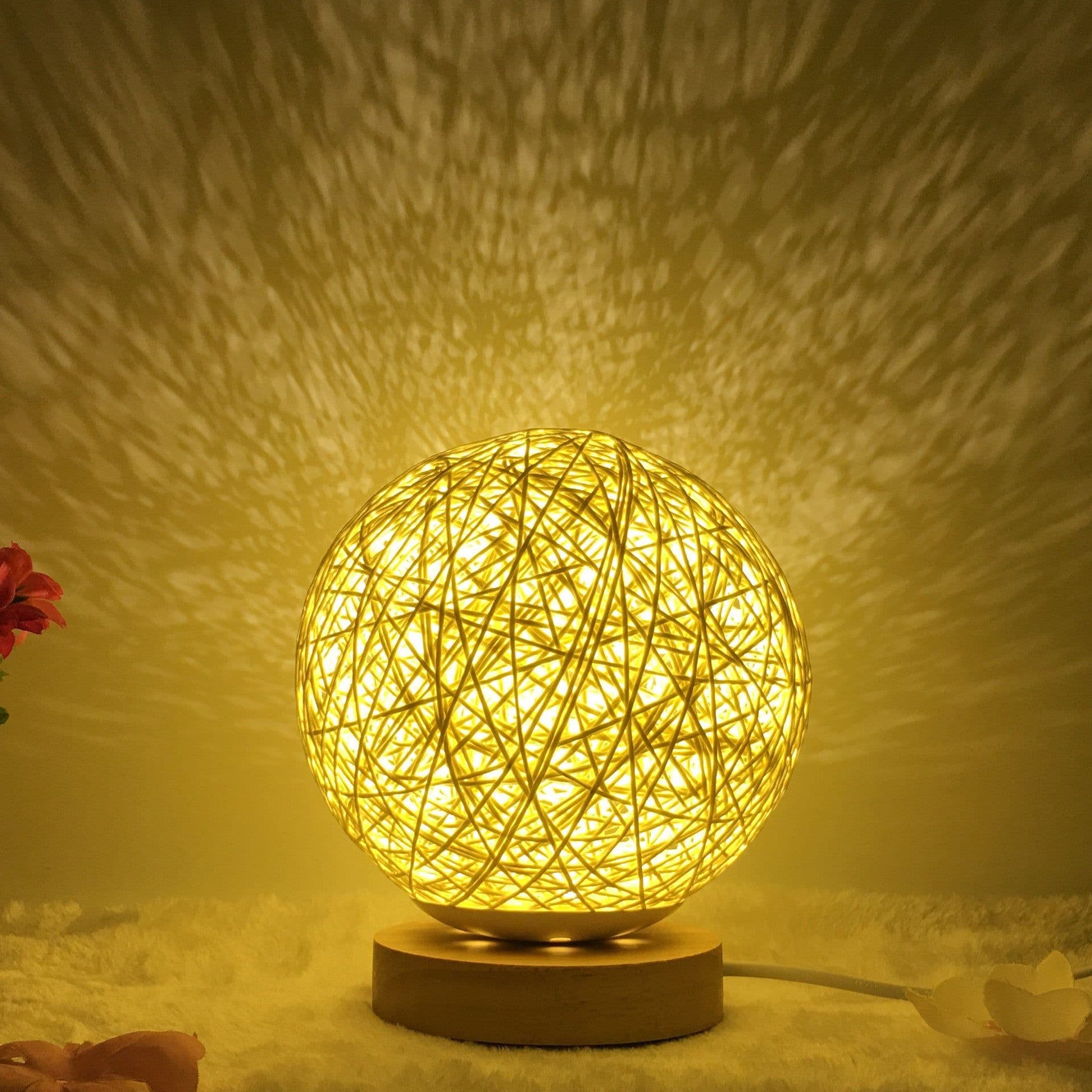 image-Amazon Hot Selling Creative Linen Table Lamp Novel and Unique LED Intelligent USB7 Color RGB16 Color Remote Control Rattan Ball Lamp