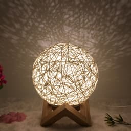 image-Amazon Hot Selling Creative Linen Table Lamp Novel and Unique LED Intelligent USB7 Color RGB16 Color Remote Control Rattan Ball Lamp