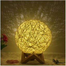 image-Amazon Hot Selling Creative Linen Table Lamp Novel and Unique LED Intelligent USB7 Color RGB16 Color Remote Control Rattan Ball Lamp