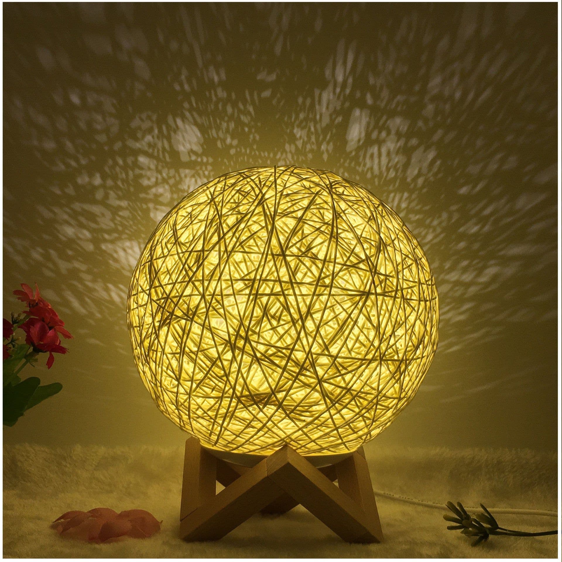 image-Amazon Hot Selling Creative Linen Table Lamp Novel and Unique LED Intelligent USB7 Color RGB16 Color Remote Control Rattan Ball Lamp
