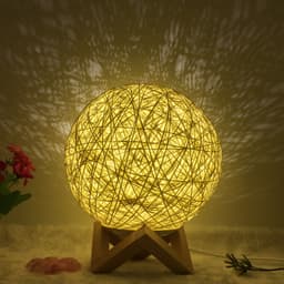 image-Amazon Hot Selling Creative Linen Table Lamp Novel and Unique LED Intelligent USB7 Color RGB16 Color Remote Control Rattan Ball Lamp