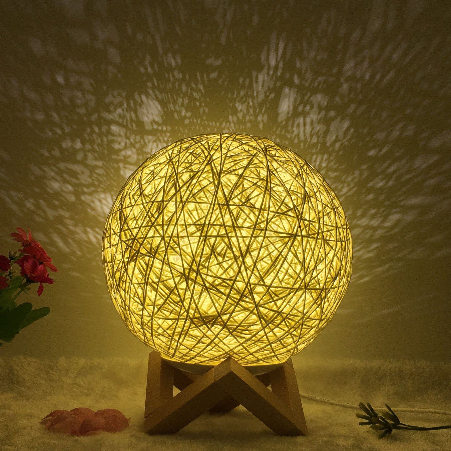 image-Amazon Hot Selling Creative Linen Table Lamp Novel and Unique LED Intelligent USB7 Color RGB16 Color Remote Control Rattan Ball Lamp