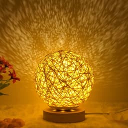 image-Amazon Hot Selling Creative Linen Table Lamp Novel and Unique LED Intelligent USB7 Color RGB16 Color Remote Control Rattan Ball Lamp