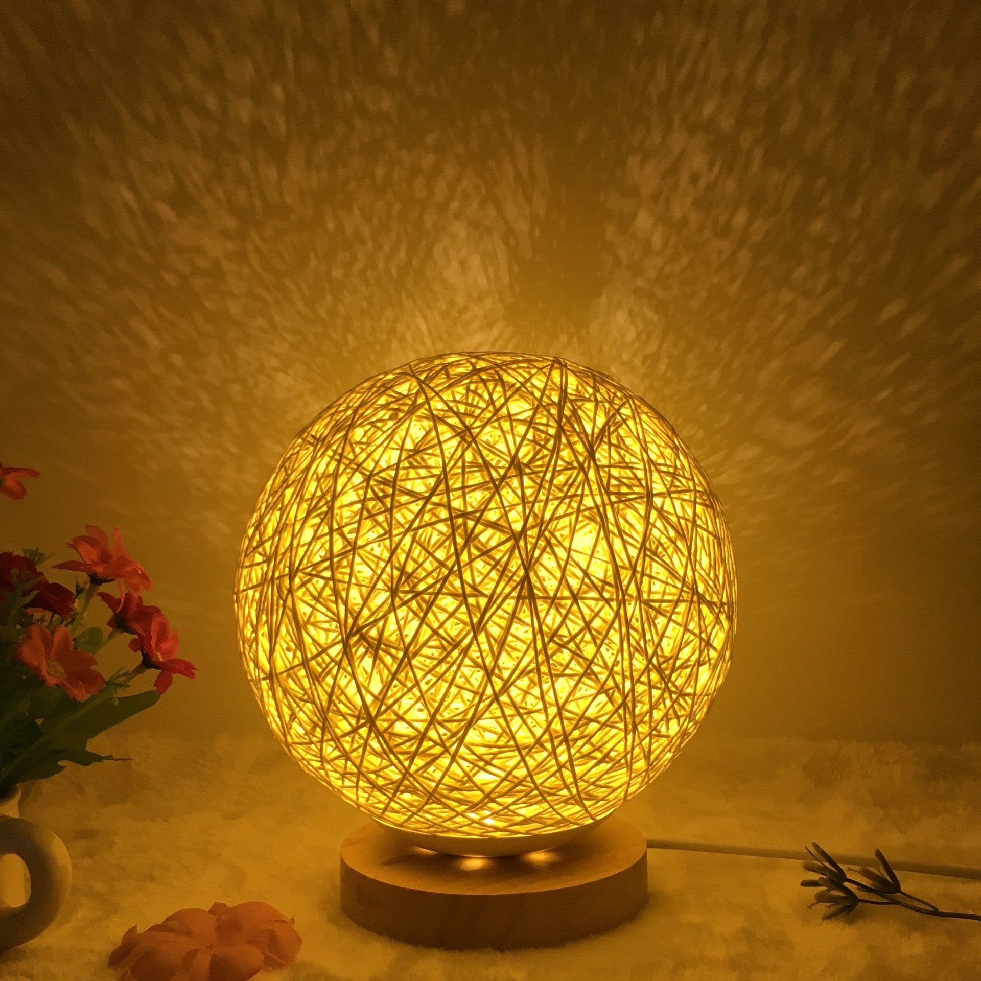 image-Amazon Hot Selling Creative Linen Table Lamp Novel and Unique LED Intelligent USB7 Color RGB16 Color Remote Control Rattan Ball Lamp